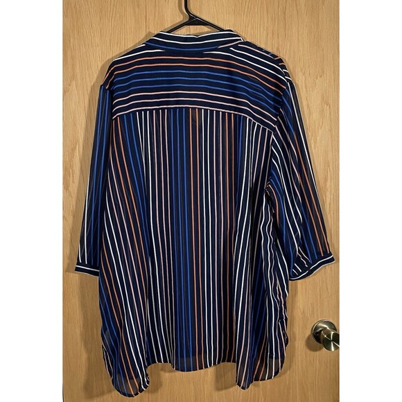 Attention Women's Plus Sz 3X Black Sheer Button Down Top Stripes Artsy Unique - Picture 2 of 9